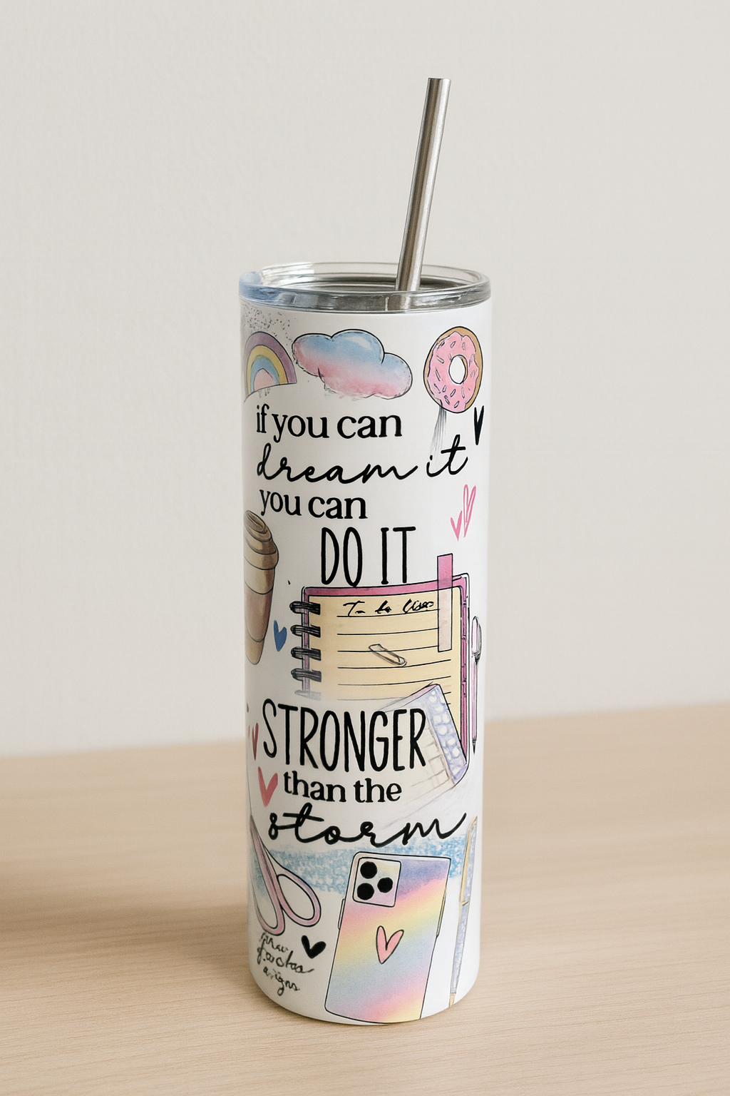 Motivational 20oz Skinny Tumbler with Lid & Straw